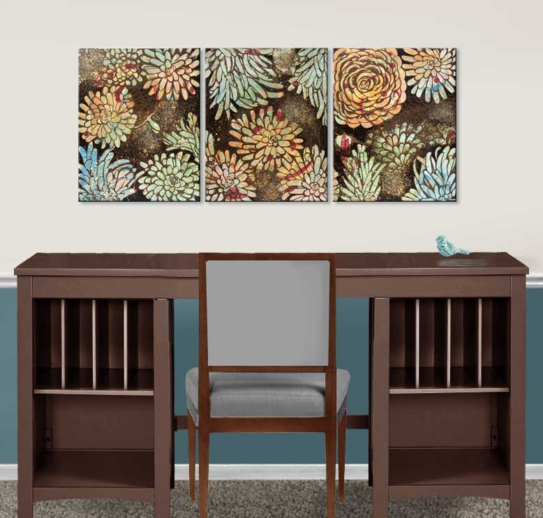 Earth toned wall art of flowers for home office