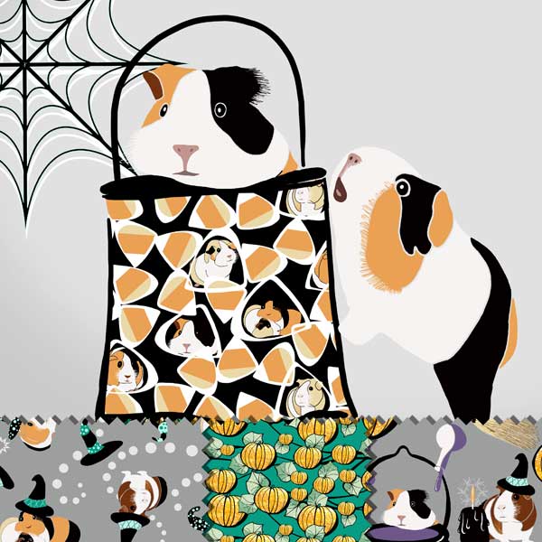 Candy corn colored guinea pigs on treat bag