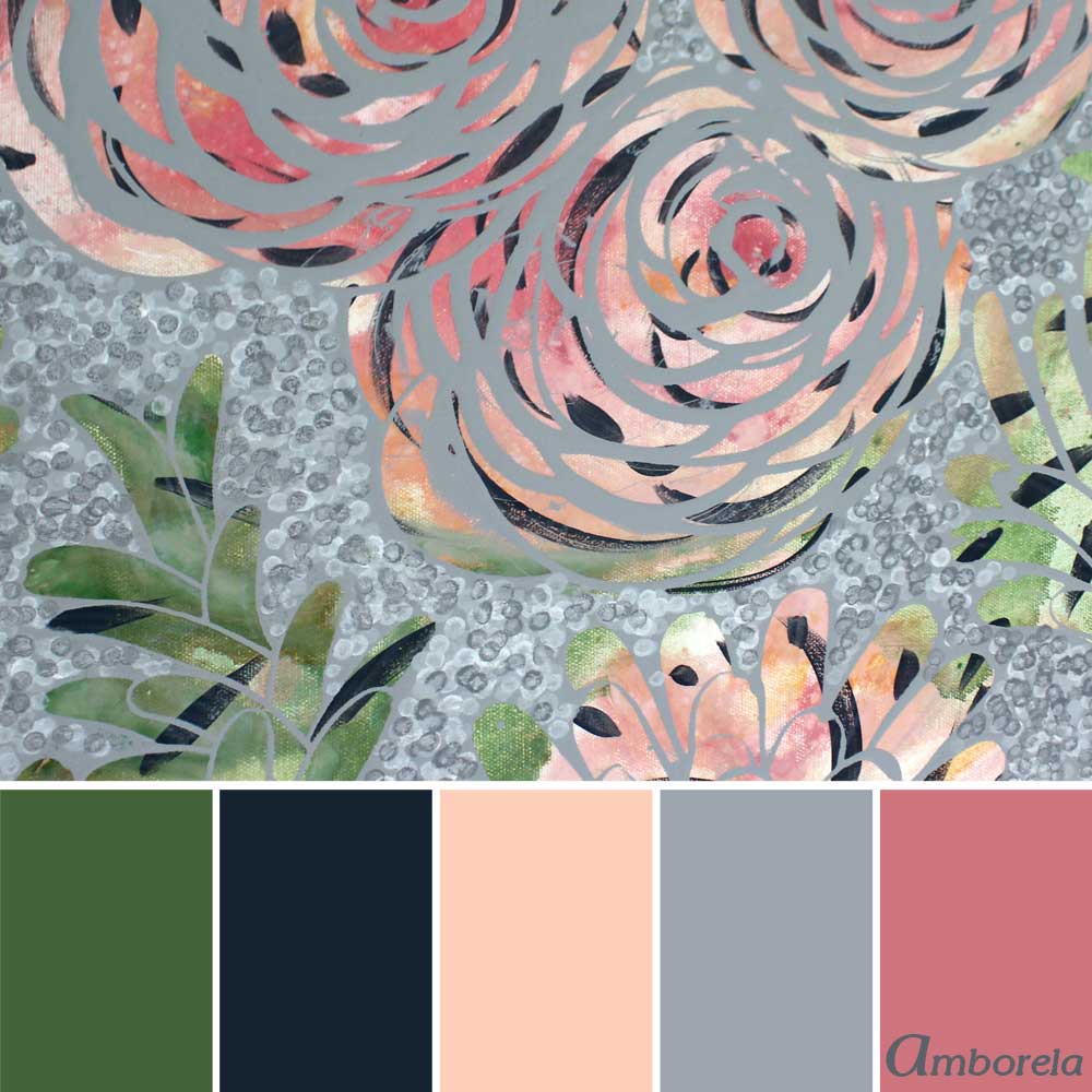 spring color palette of peach, charcoal, olive