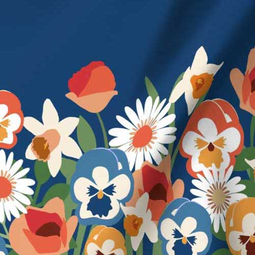 Fabric: 1970s Style Jumbo Floral Border on Navy