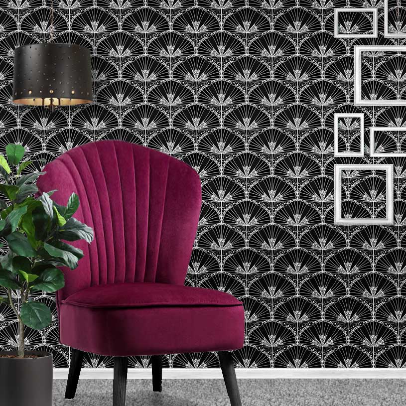 Dramatic black and white wallpaper in setting