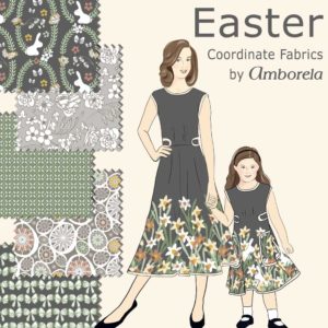 Fabric: Border of White Rabbits in Daffodils on Gray