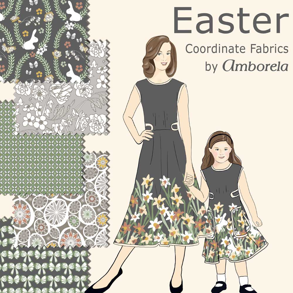Earth toned daffodil Easter dress fabric for mother daughter dresses