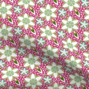 Fabric: Large Scale Repeat of Mosaic Flowers, Pink, Green