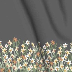 Fabric: Large Border of Daffodils on Charcoal