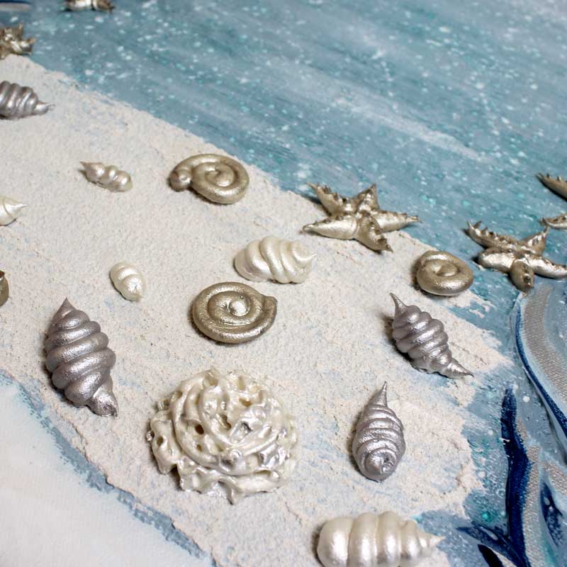 Textured painting of sea shells at beach