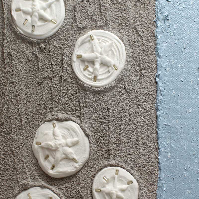 Textured painting of sand dollars at the beach