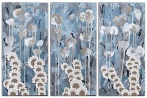 Three Piece Canvas Art with Textured Coral in Blue, Gray | 32×20