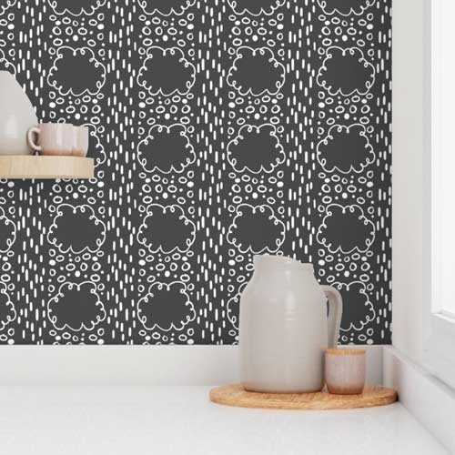 Fabric & Wallpaper: Sketchy Weather on Charcoal Gray