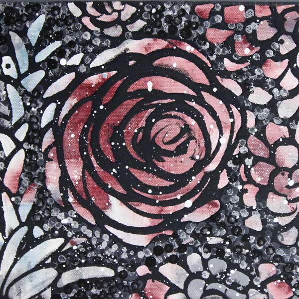 Amborela painting with burgundy rose on charcoal