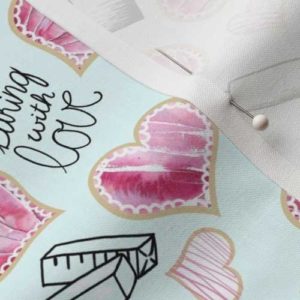 Fabric: Novelty Baking Heart Cookies, Pink, Teal