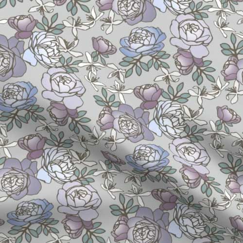Icy purple and gray large rose fabric
