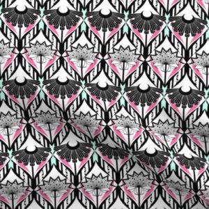 Fabric & Wallpaper: Ornate Flower Lattice in Black, White, Pink