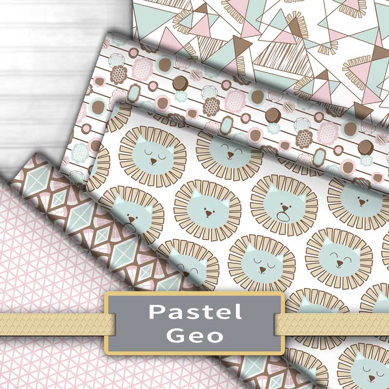 Collection of fabrics with pastel geometric patterns