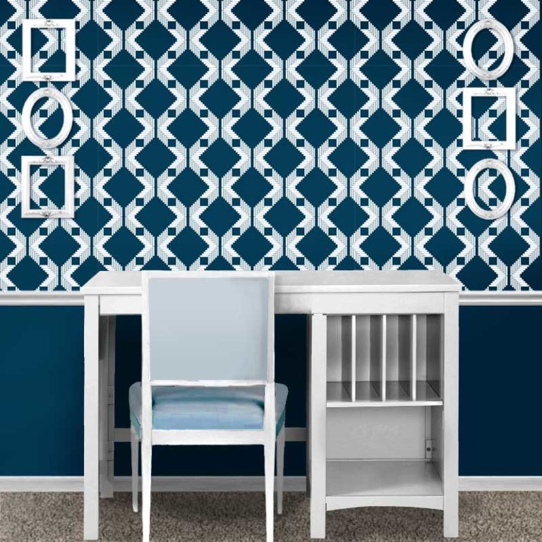 Fabric & Wallpaper Navy Blue Zig Zag Amborela