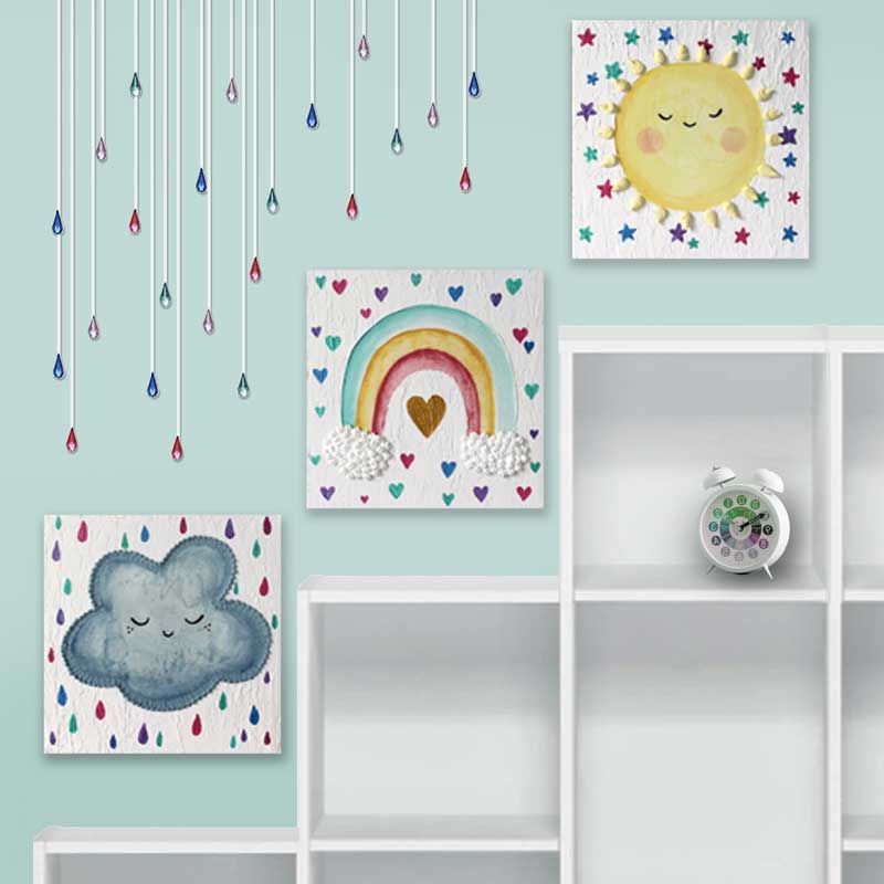 Kids wall art of rainbow, cloud, and sun
