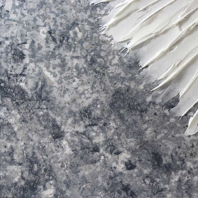 Close up of faux stone background on silver and white impasto sun painting