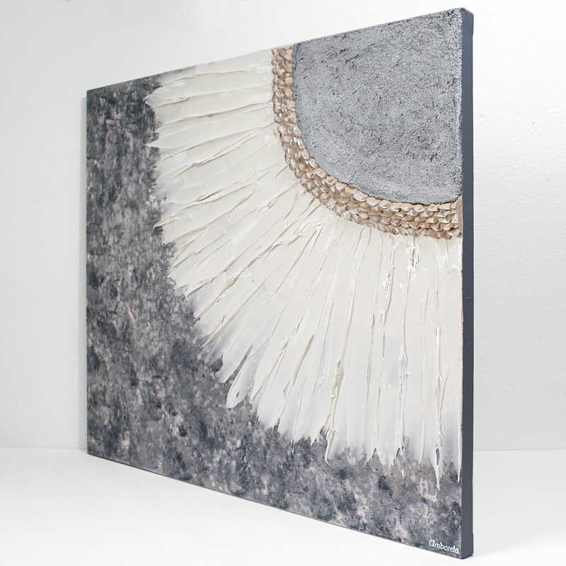 Side view of silver and white impasto sun painting