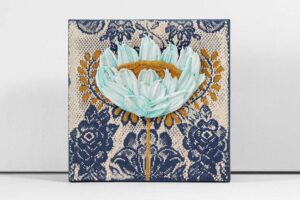Impasto Flower in Art Deco Style Lace, Blue, Gold | Mini