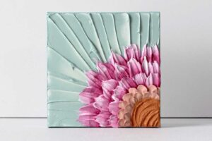 Impasto Sunflower Painting in Pink, Peach, Teal | Mini