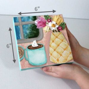 Coffee Lovers Artwork on Canvas with 3D Flowers | Mini