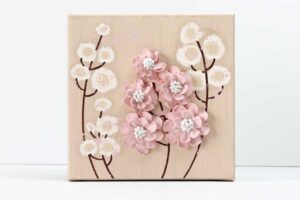 Pink and White Wildflower Painting on Khaki | Mini