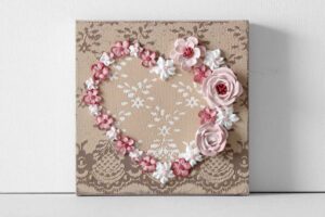 Pink and Tan Heart Painting with Lace Texture | Mini