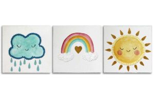 Kids Wall Art with Textured Sun, Cloud, and Rainbow