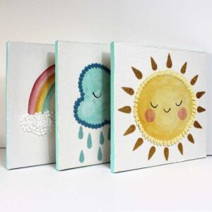 Kids Wall Art with Textured Sun, Cloud, and Rainbow