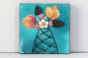 Teal Painting of Tulip Bouquet on Textured Canvas | Mini