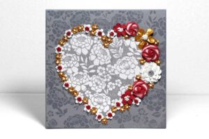 Gray and Red Heart Painting with Roses on Canvas | Small