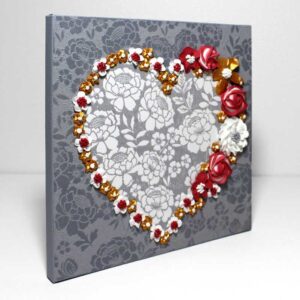 Gray and Red Heart Painting with Roses on Canvas | Small