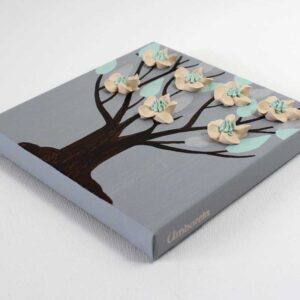 Gray and Teal Leafy Tree Painting | Mini