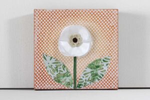 White Flower on Orange Dotted Canvas | Mini