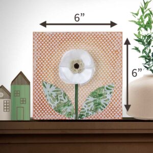 White Flower on Orange Dotted Canvas | Mini