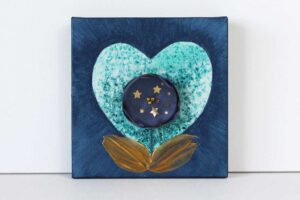 Starry Flower Heart on Indigo Blue Canvas | Mini