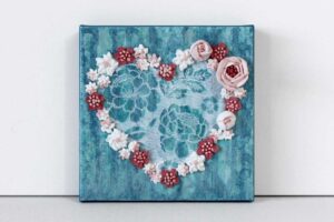 Shimmer Blue Lace Heart and Pink Rose Art | Mini