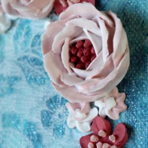 Shimmer Blue Lace Heart and Pink Rose Art | Mini