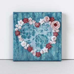 Shimmer Blue Lace Heart and Pink Rose Art | Mini
