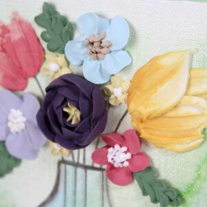 Green Canvas Art with Sculpted Floral Still Life | Mini