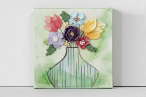 Green Canvas Art with Sculpted Floral Still Life | Mini