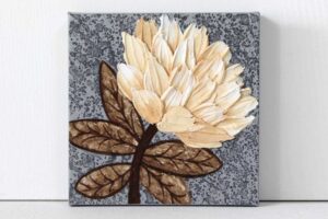 Impasto Peony Flower Art in Neutrals on Canvas | Mini