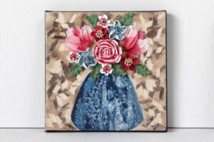 Red and Blue Still Life Floral Art on Canvas | Mini