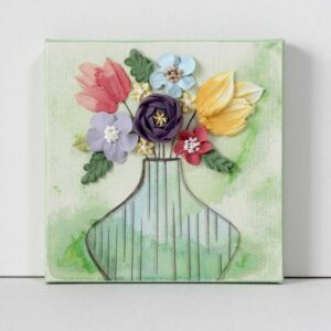 Green Canvas Art with Sculpted Floral Still Life | Mini