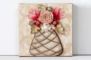 Peach Rose Bouquet Canvas Art with 3D Still Life | Mini