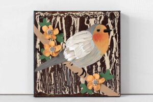 European Robin Canvas Art, Impasto Feathers | Mini