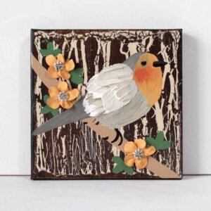 European Robin Canvas Art, Impasto Feathers | Mini
