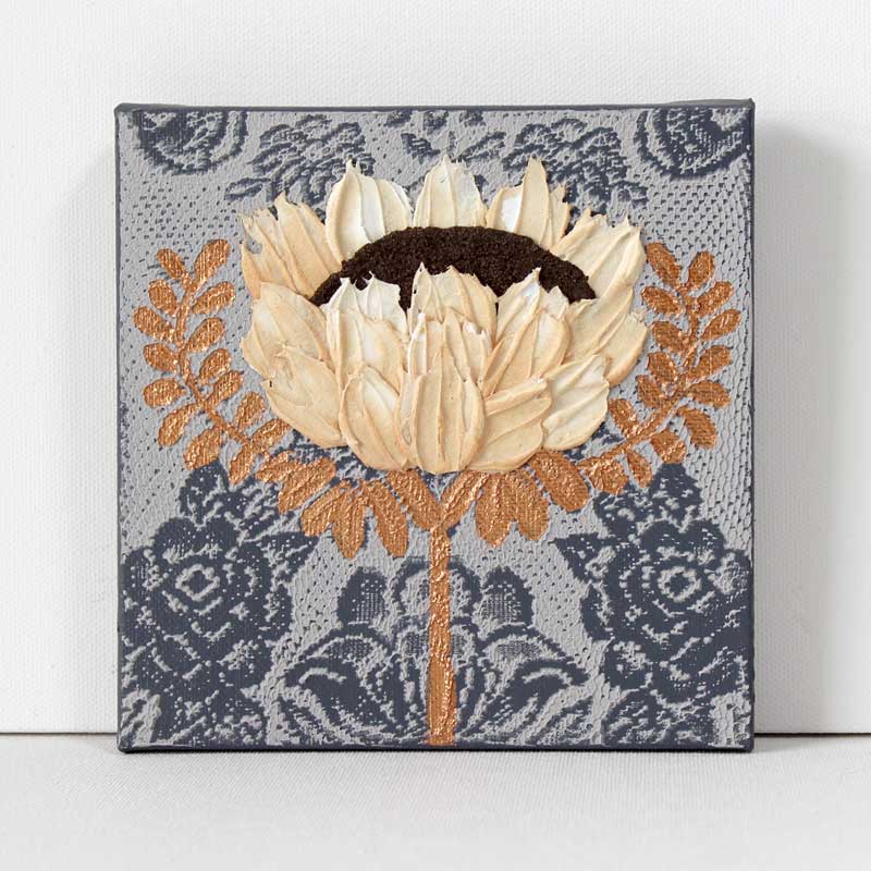 Art Deco Impasto Floral Art in Neutrals on Canvas | Mini