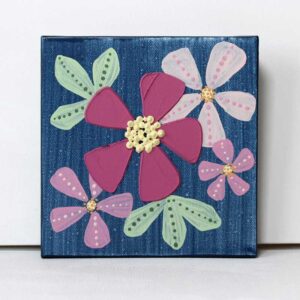 Textured Apple Blossom Art in Blue, Pink | Mini