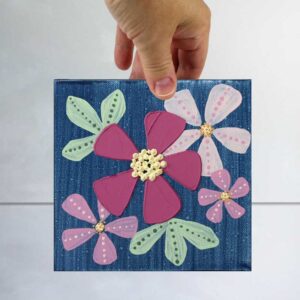Textured Apple Blossom Art in Blue, Pink | Mini